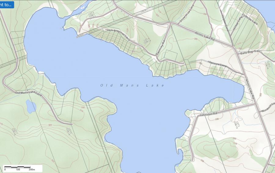 Topographical Map of Old Mans Lake in Municipality of Magnetawan and the District of Parry Sound