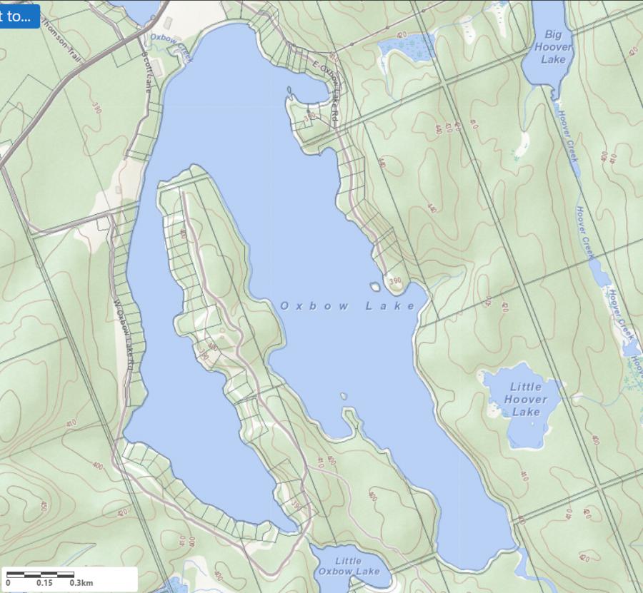 Topographical Map of Oxbow Lake in Municipality of Lake of Bays and the District of Muskoka