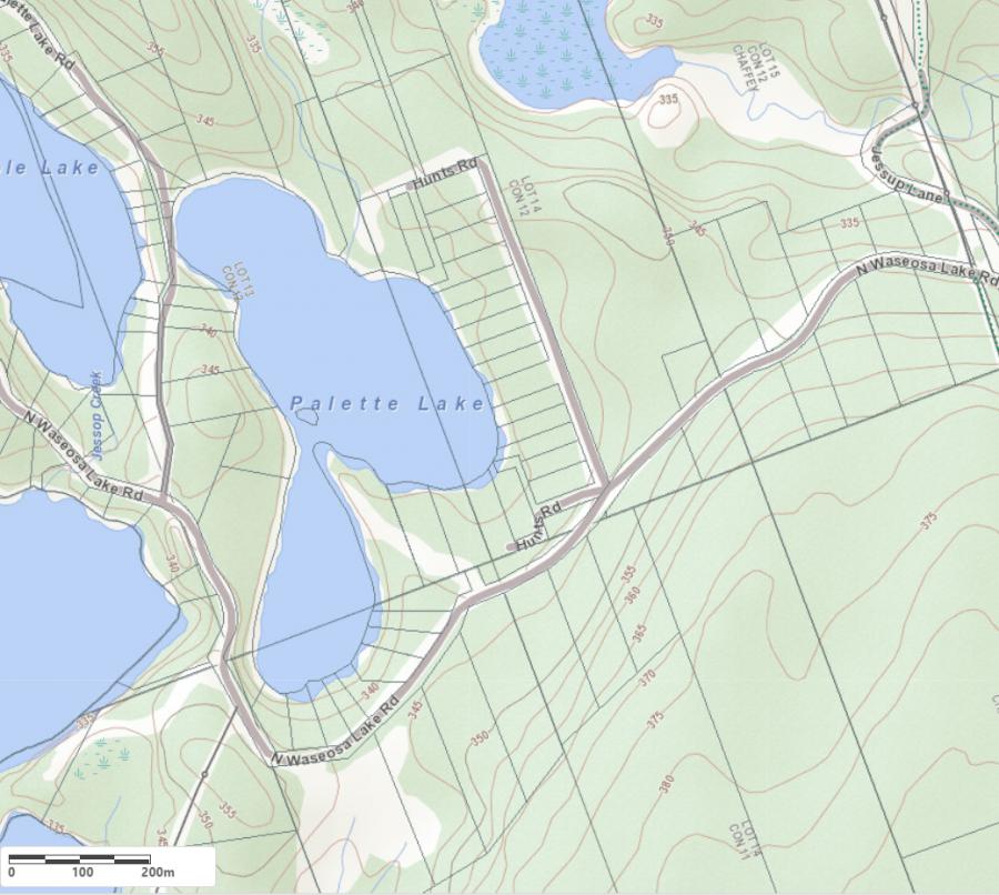 Topographical Map of Palette Lake in Municipality of Huntsville and the District of Muskoka