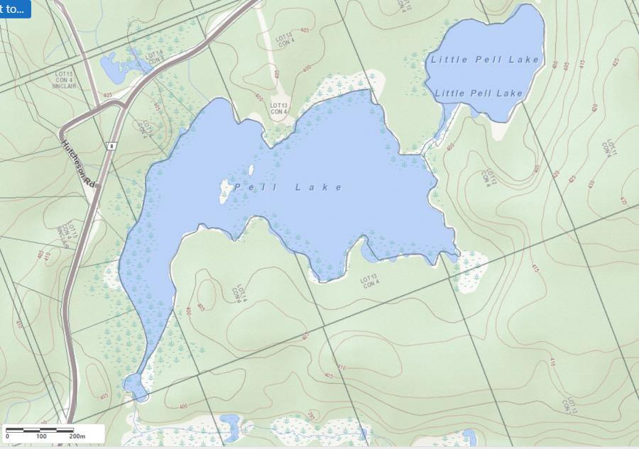 Topographical Map of Pell Lake in Municipality of Lake of Bays and the District of Muskoka