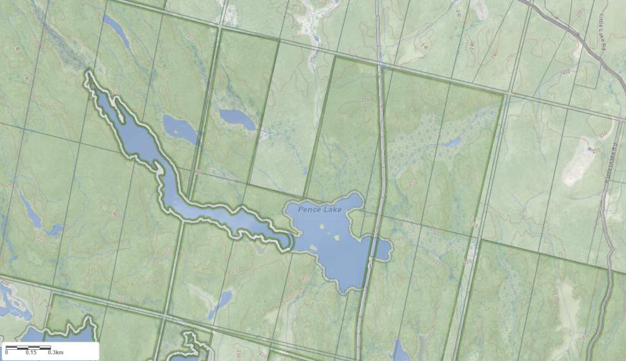 Topographical Map of Pence Lake in Municipality of Gravenhurst and the District of Muskoka