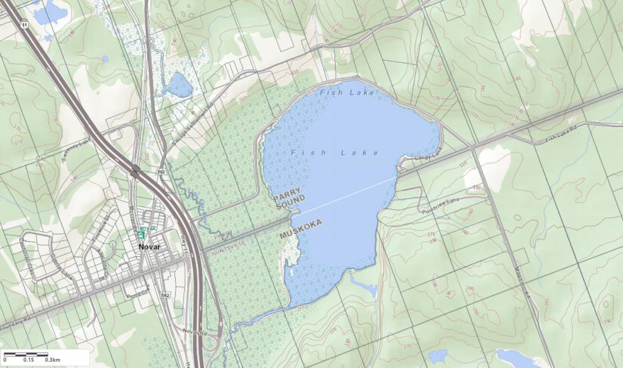 Topographical Map of Perch Lake in Municipality of Huntsville and the District of Muskoka