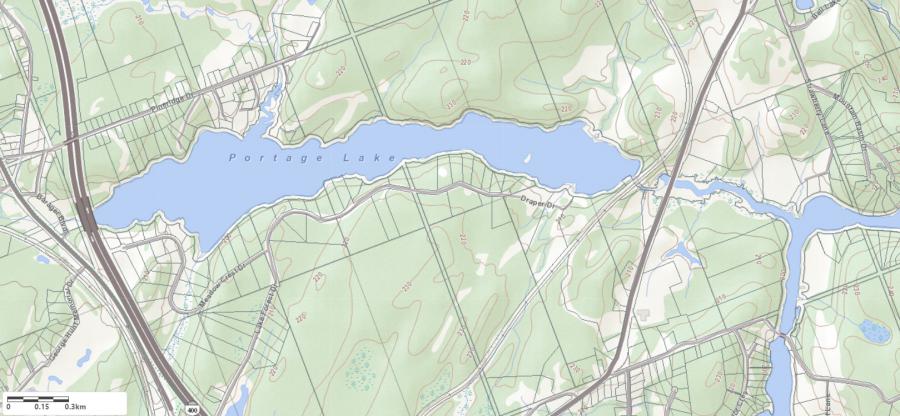 Topographical Map of Portage Lake in Municipality of McDougall and the District of Parry Sound