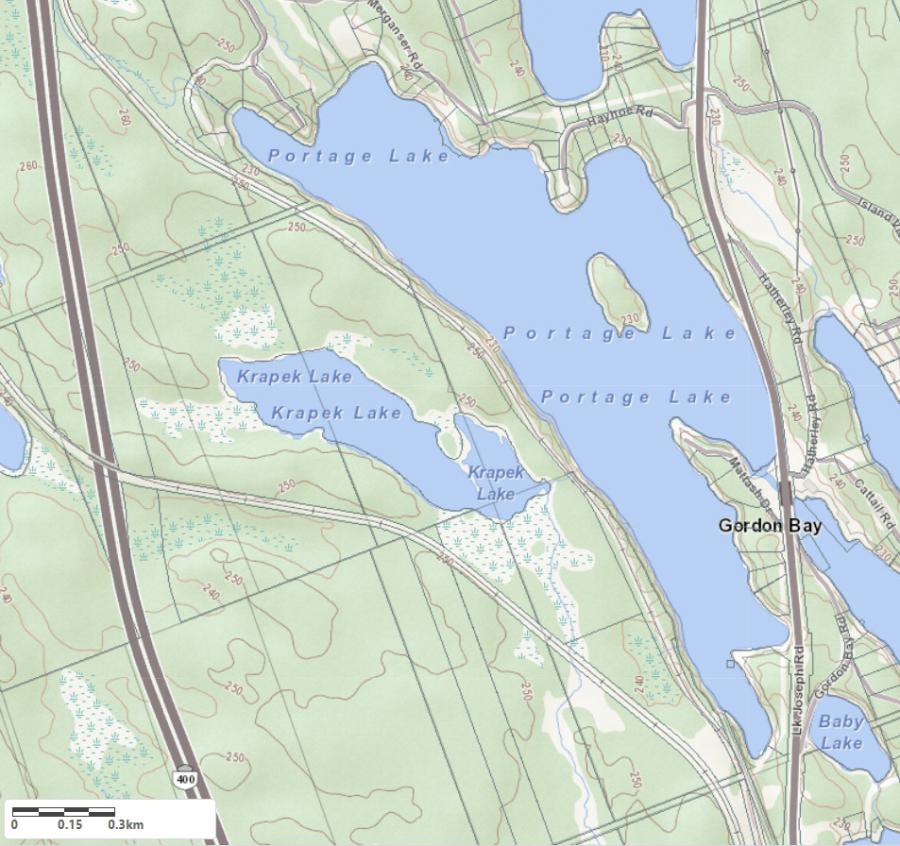 Topographical Map of Portage Lake in Municipality of Seguin and the District of Parry Sound