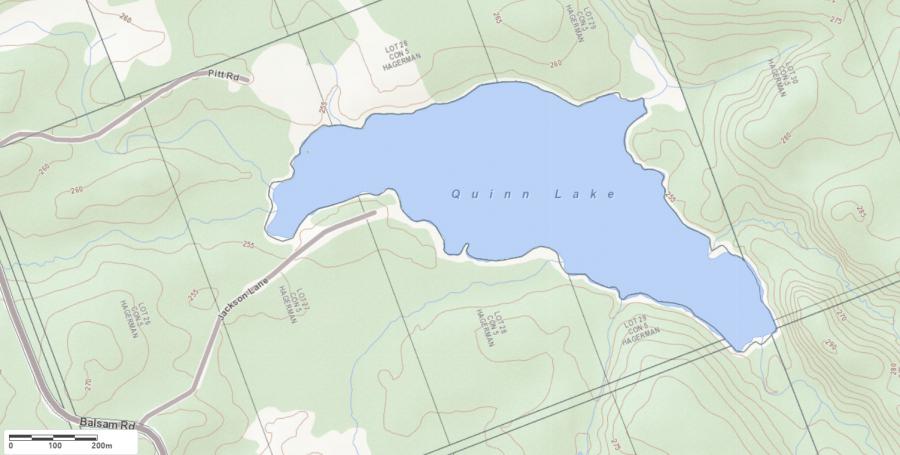 Topographical Map of Quinn Lake in Municipality of Whitestone and the District of Parry Sound