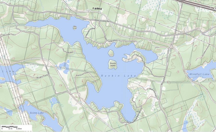 Topographical Map of Rankin Lake in Municipality of Seguin and the District of Parry Sound