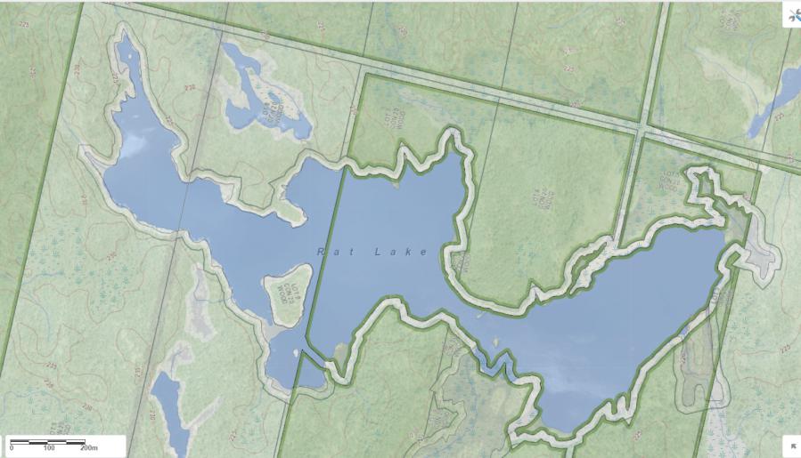 Topographical Map of Rat Lake in Municipality of Gravenhurst and the District of Muskoka