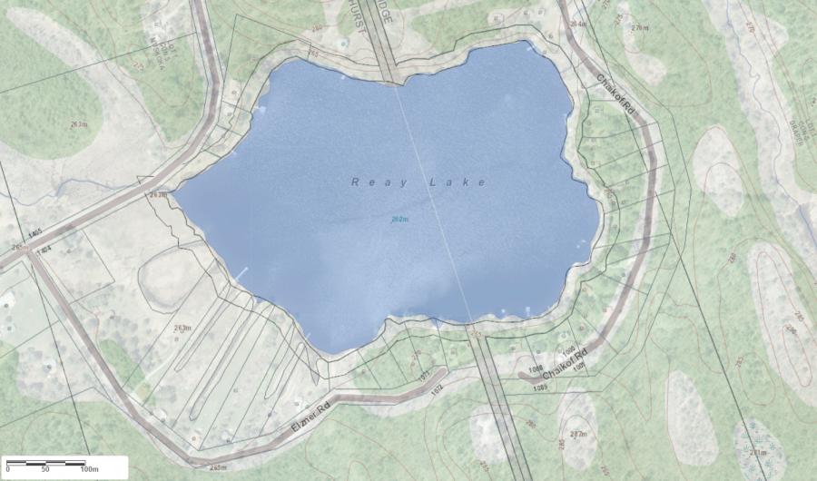 Topographical Map of Reay Lake in Municipality of Gravenhurst and the District of Muskoka