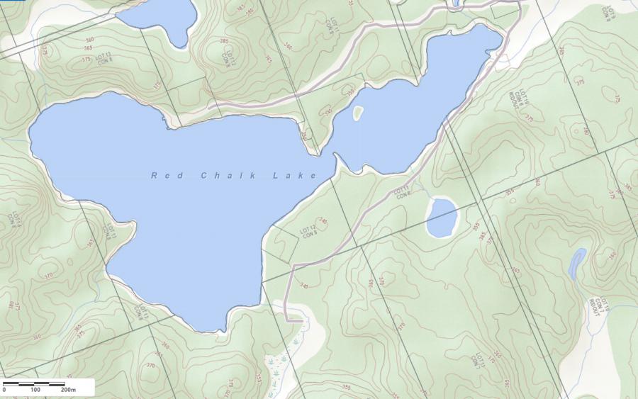 Topographical Map of Red Chalk Lake in Municipality of Lake of Bays and the District of Muskoka