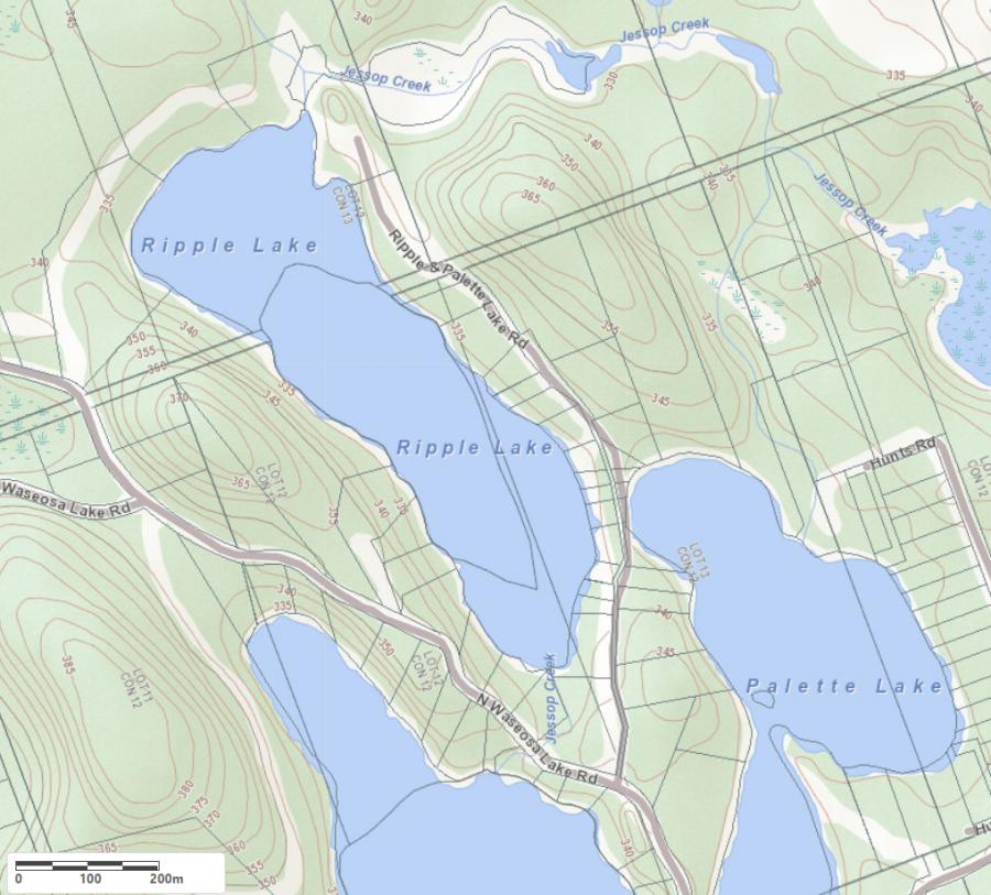 Topographical Map of Ripple Lake in Municipality of Huntsville and the District of Muskoka