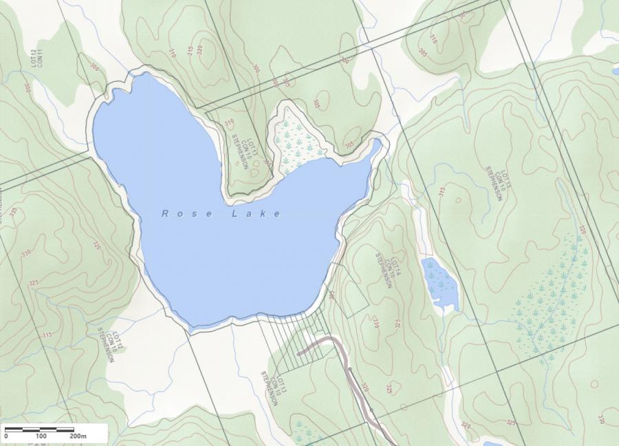 Topographical Map of Rose Lake in Municipality of Huntsville and the District of Muskoka