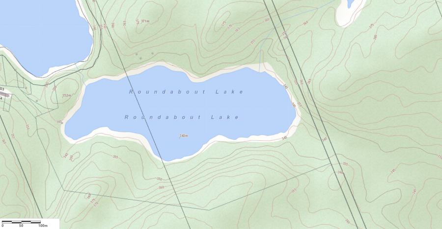 Topographical Map of Roundabout Lake in Municipality of Lake of Bays and the District of Muskoka