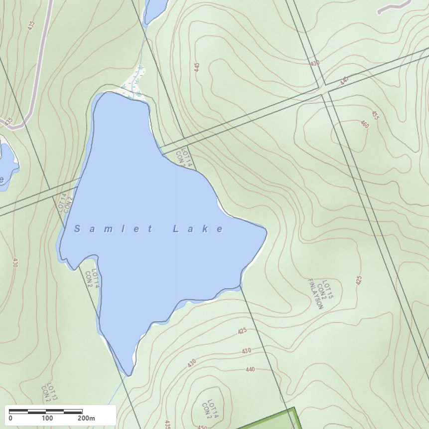 Topographical Map of Samlet Lake in Municipality of Lake of Bays and the District of Muskoka