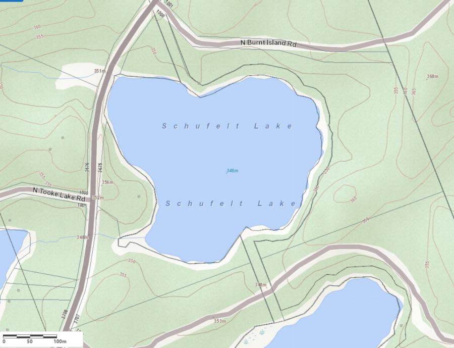 Topographical Map of Schufelt Lake in Municipality of Lake of Bays and the District of Muskoka