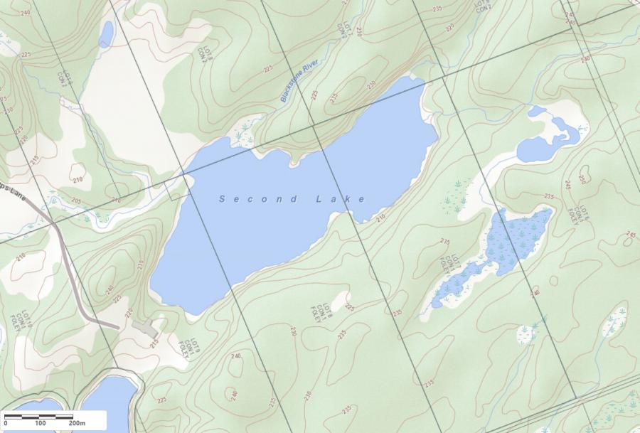 Topographical Map of Second Lake in Municipality of Seguin and the District of Parry Sound