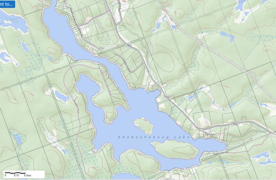 Topographical Map of Shebeshekong Lake in Municipality of Carling and the District of Parry Sound
