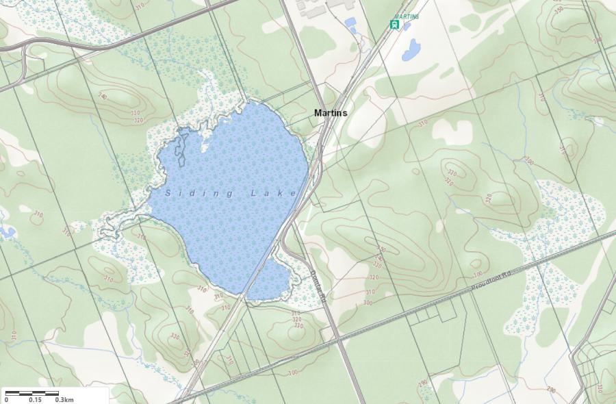 Topographical Map of Siding Lake in Municipality of Huntsville and the District of Muskoka