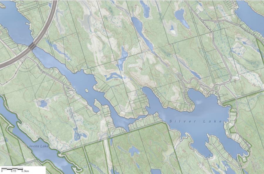 Topographical Map of Silver Lake in Municipality of Gravenhurst and the District of Muskoka
