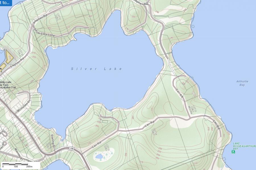 Topographical Map of Silver Lake in Municipality of Muskoka Lakes and the District of Muskoka