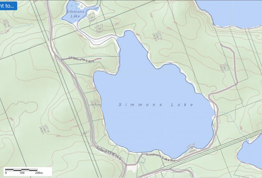 Topographical Map of Simmons Lake in Municipality of Magnetawan and the District of Parry Sound