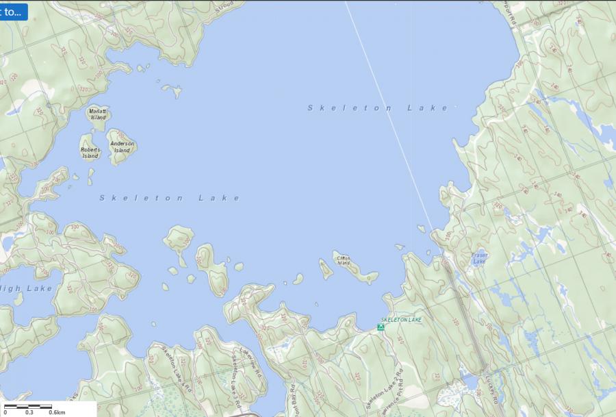 Topographical Map of Skeleton Lake in Municipality of Muskoka Lakes and the District of Muskoka