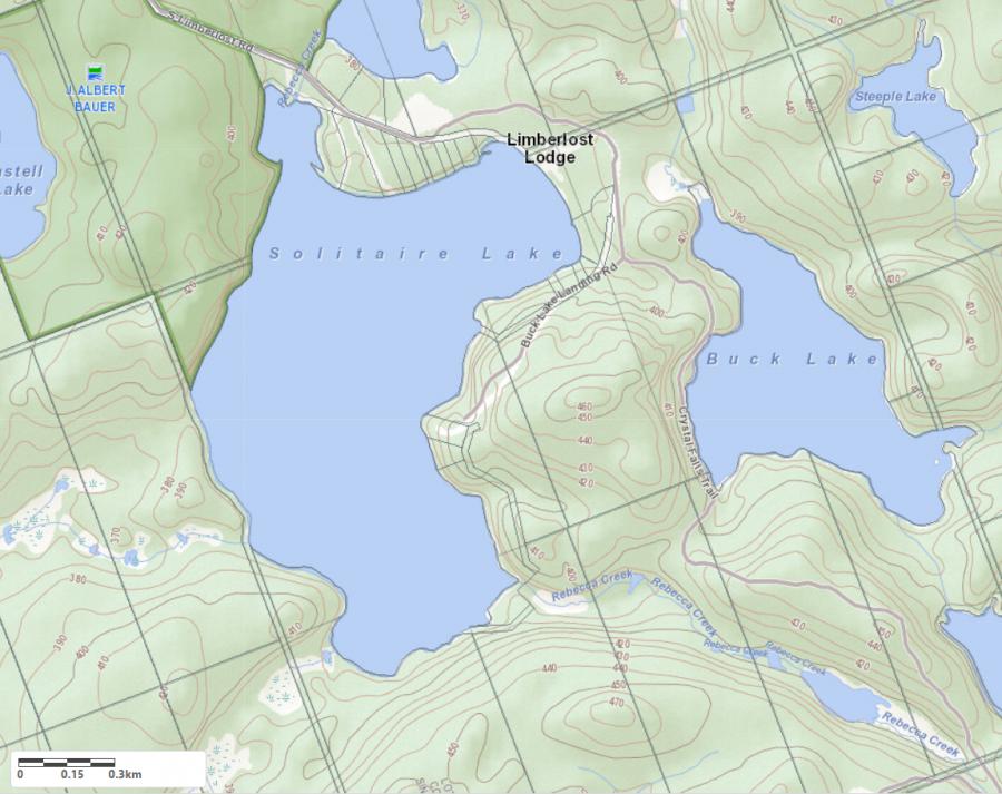 Topographical Map of Solitaire Lake in Municipality of Lake of Bays and the District of Muskoka
