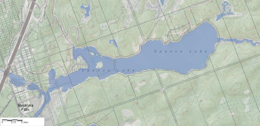 Topographical Map of Spence Lake in Municipality of Bracebridge and the District of Muskoka