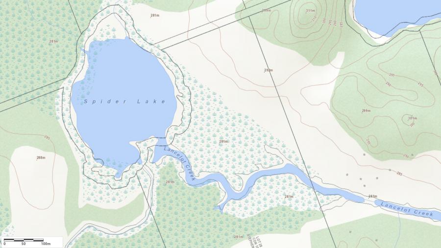 Topographical Map of Spider Lake in Municipality of Huntsville and the District of Muskoka