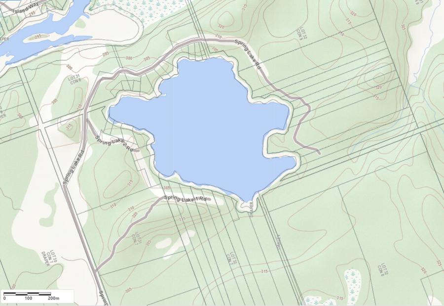 Topographical Map of Spring Lake in Municipality of Bracebridge and the District of Muskoka