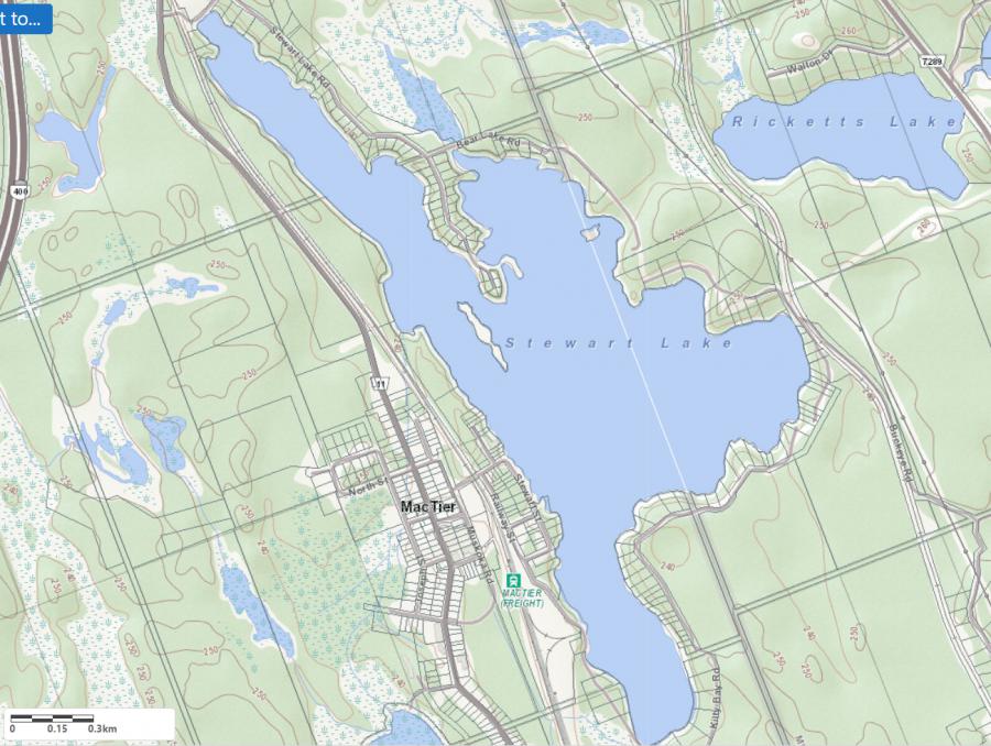 Topographical Map of Stewart Lake in Municipality of Muskoka Lakes and the District of Muskoka