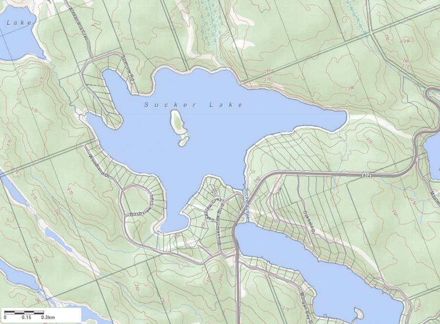 Topographical Map of Sucker Lake in Municipality of Seguin and the District of Parry Sound