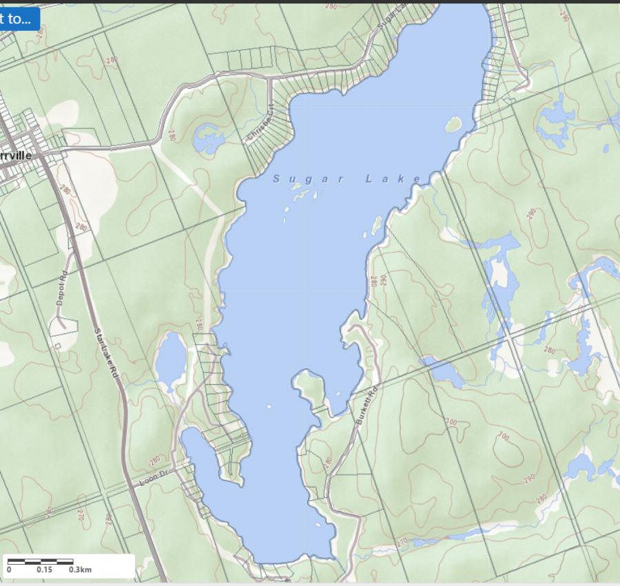 Topographical Map of Sugar Lake in Municipality of Seguin and the District of Parry Sound