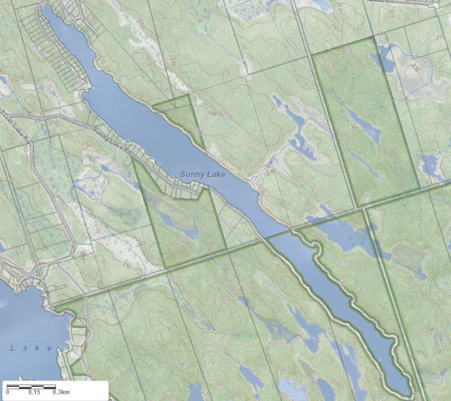 Topographical Map of Sunny Lake in Municipality of Gravenhurst and the District of Muskoka
