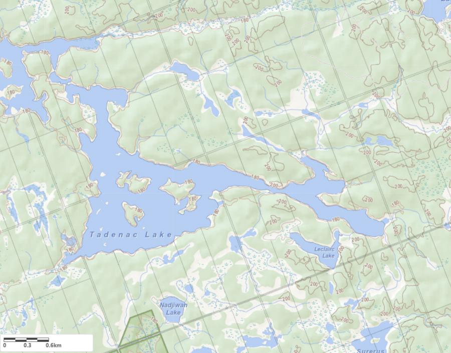 Topographical Map of Tadenac Lake in Municipality of Georgian Bay and the District of Muskoka