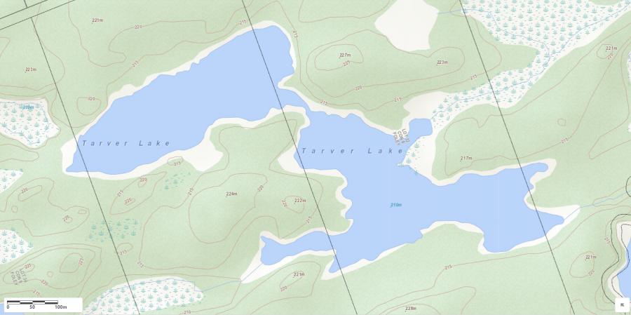 Topographical Map of Tarver Lake in Municipality of Seguin and the District of Parry Sound