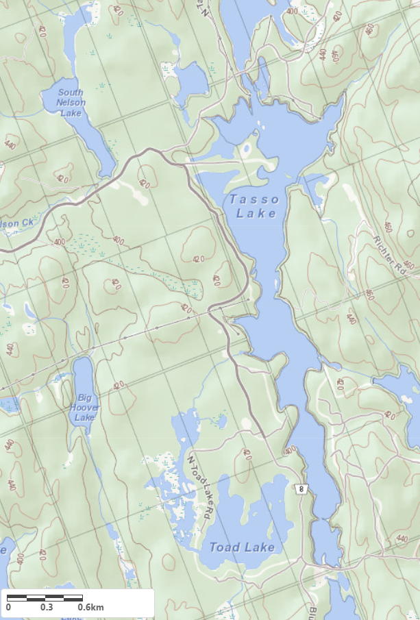 Topographical Map of Tasso Lake in Municipality of Lake of Bays and the District of Muskoka