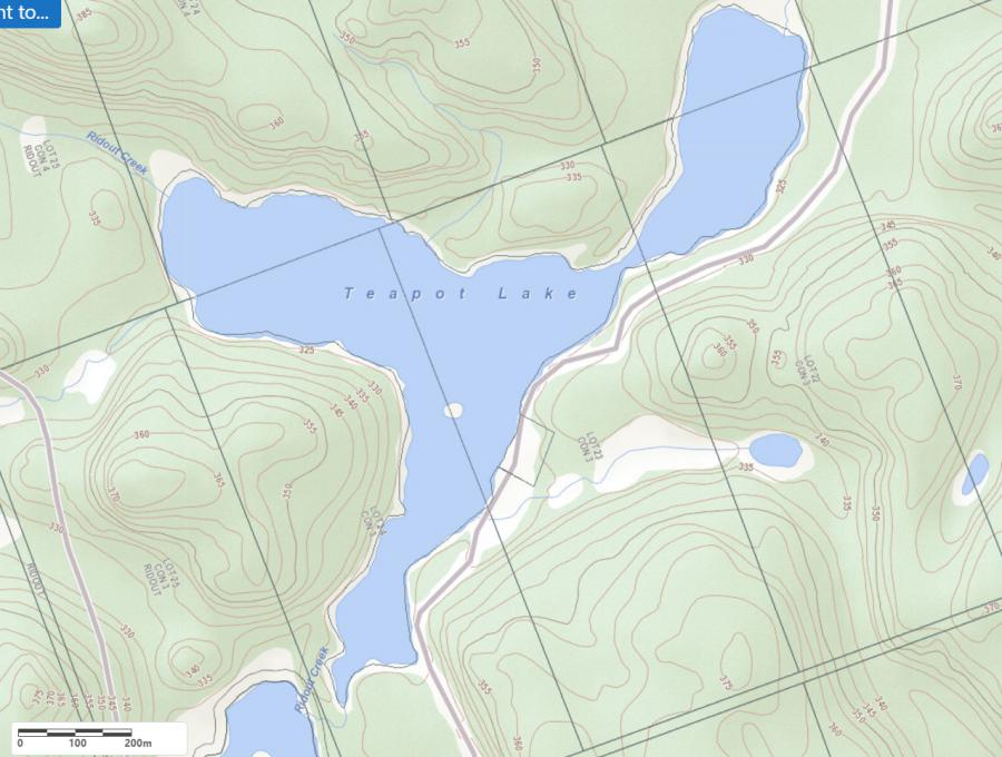 Topographical Map of Teapot Lake in Municipality of Lake of Bays and the District of Muskoka