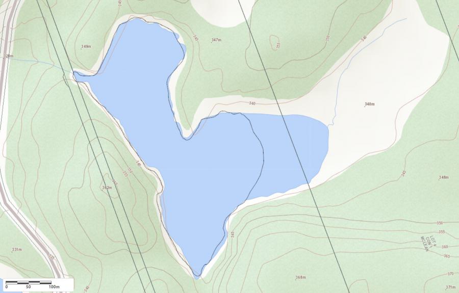 Topographical Map of Tee Lake in Municipality of Bracebridge and the District of Muskoka