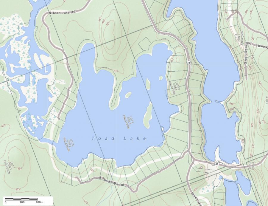 Topographical Map of Toad Lake in Municipality of Lake of Bays and the District of Muskoka