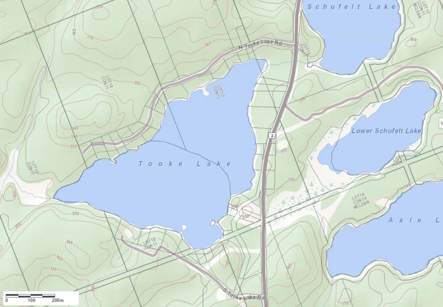 Topographical Map of Tooke Lake in Municipality of Lake of Bays and the District of Muskoka