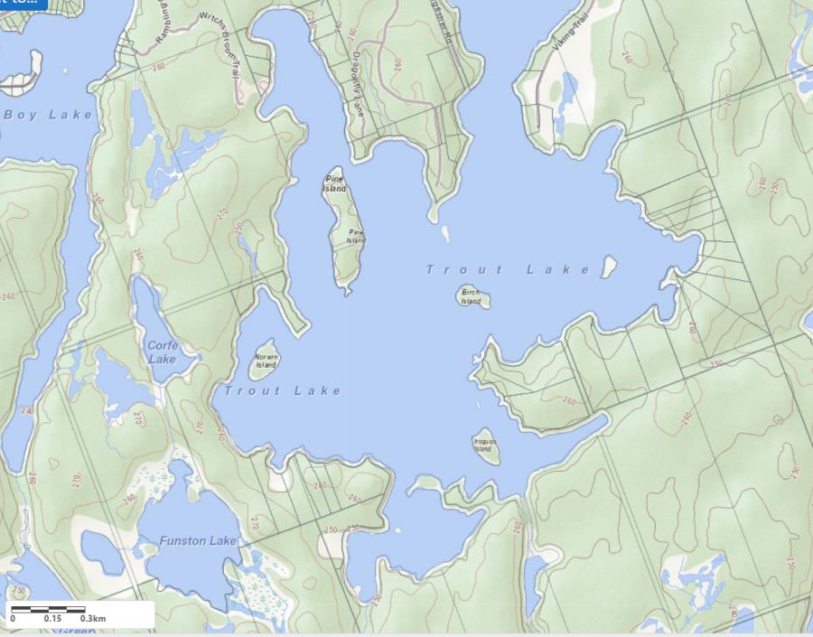 Topographical Map of Trout Lake in Municipality of McDougall and the District of Parry Sound