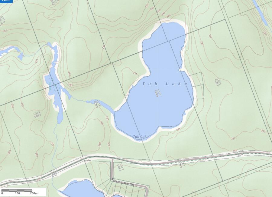 Topographical Map of Tub Lake in Municipality of Seguin and the District of Parry Sound