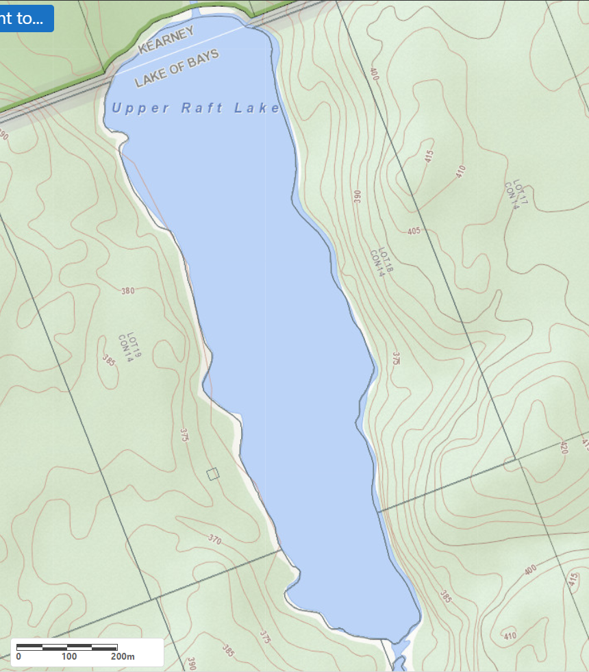 Topographical Map of Upper Raft Lake in Municipality of Lake of Bays and the District of Muskoka