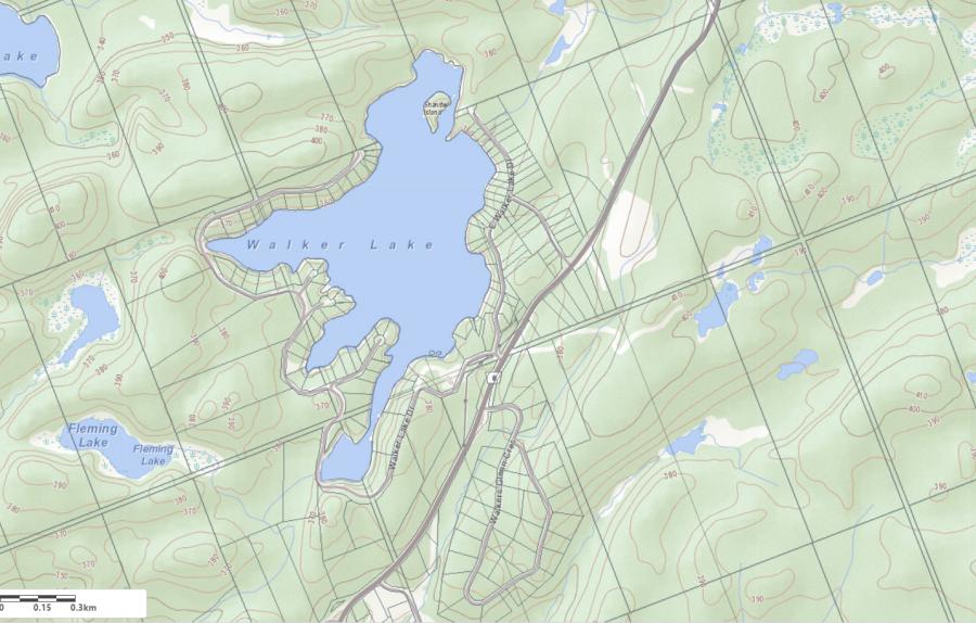 Topographical Map of Walker Lake in Municipality of Lake of Bays and the District of Muskoka