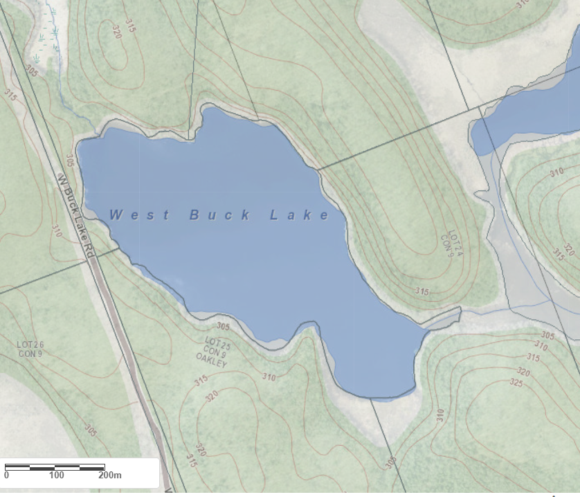 Topographical Map of West Buck Lake in Municipality of Bracebridge and the District of Muskoka