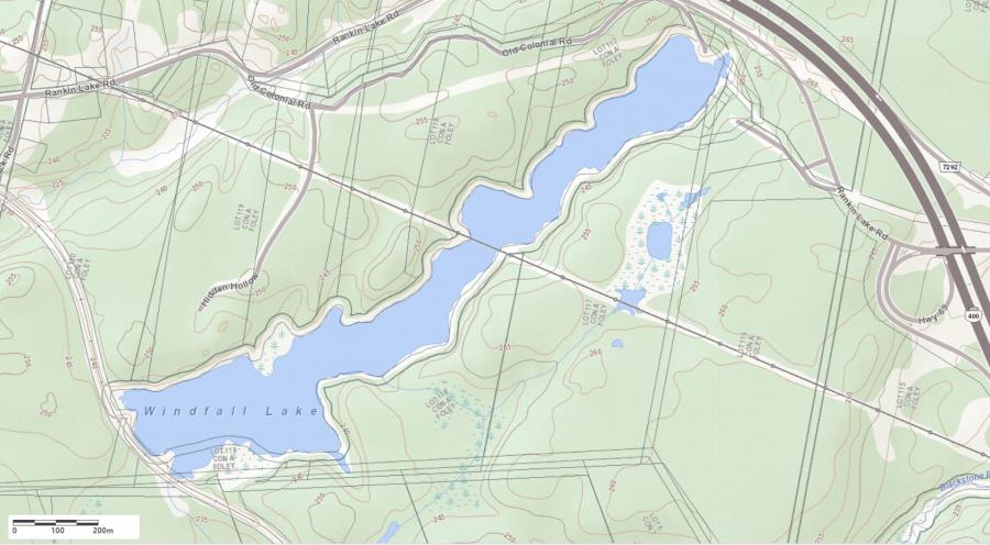 Topographical Map of Windfall Lake in Municipality of Seguin and the District of Parry Sound