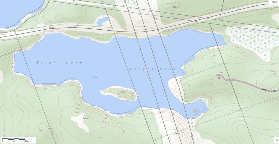 Topographical Map of Wright Lake in Municipality of Seguin and the District of Parry Sound