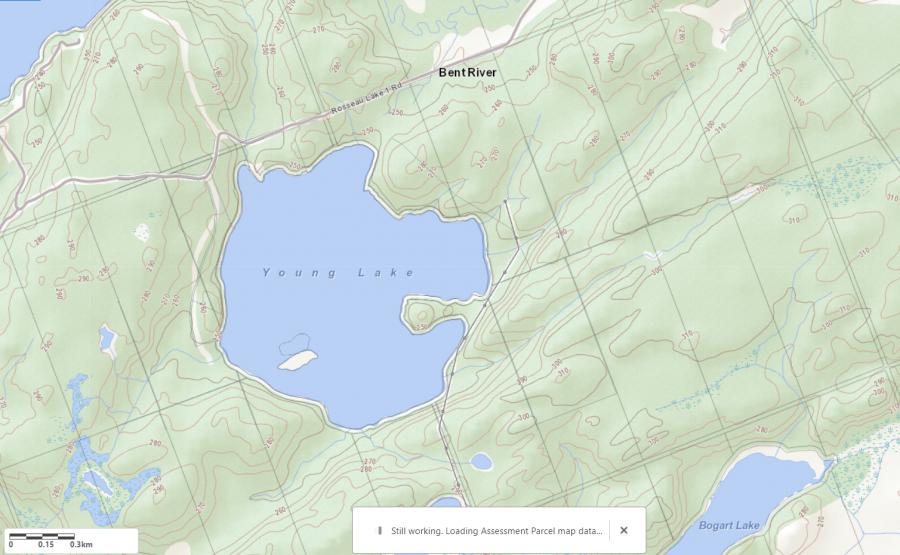 Topographical Map of Young Lake in Municipality of Muskoka Lakes and the District of Muskoka