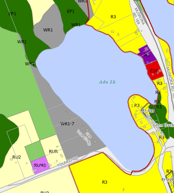 Zoning Map of Ada Lake in Municipality of Muskoka Lakes and the District of Muskoka