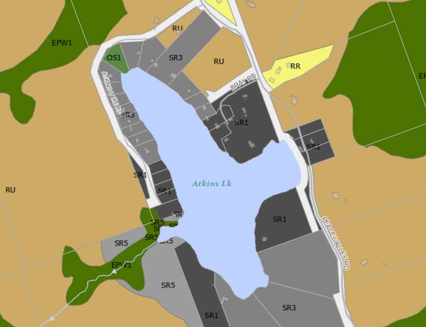 Zoning Map of Atkins Lake in Municipality of Bracebridge and the District of Muskoka